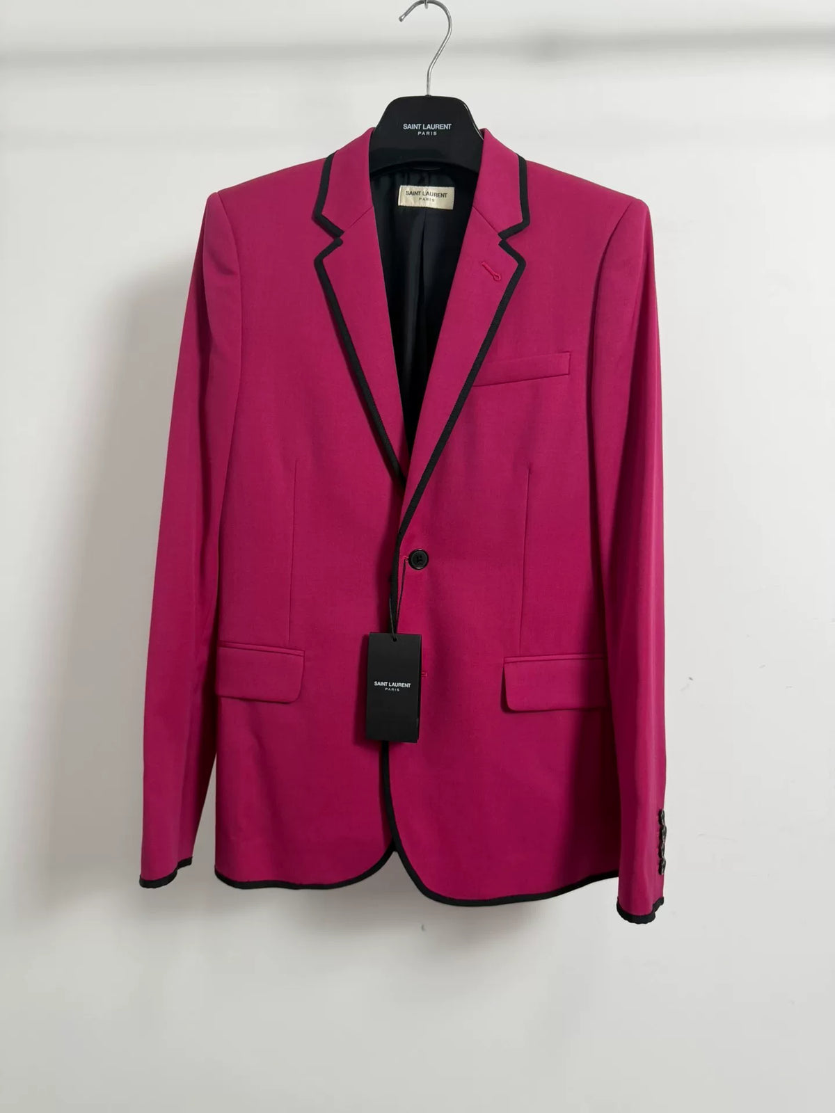 Saint Laurent SS14 Raspberry Red Black Trim Wool Jacket