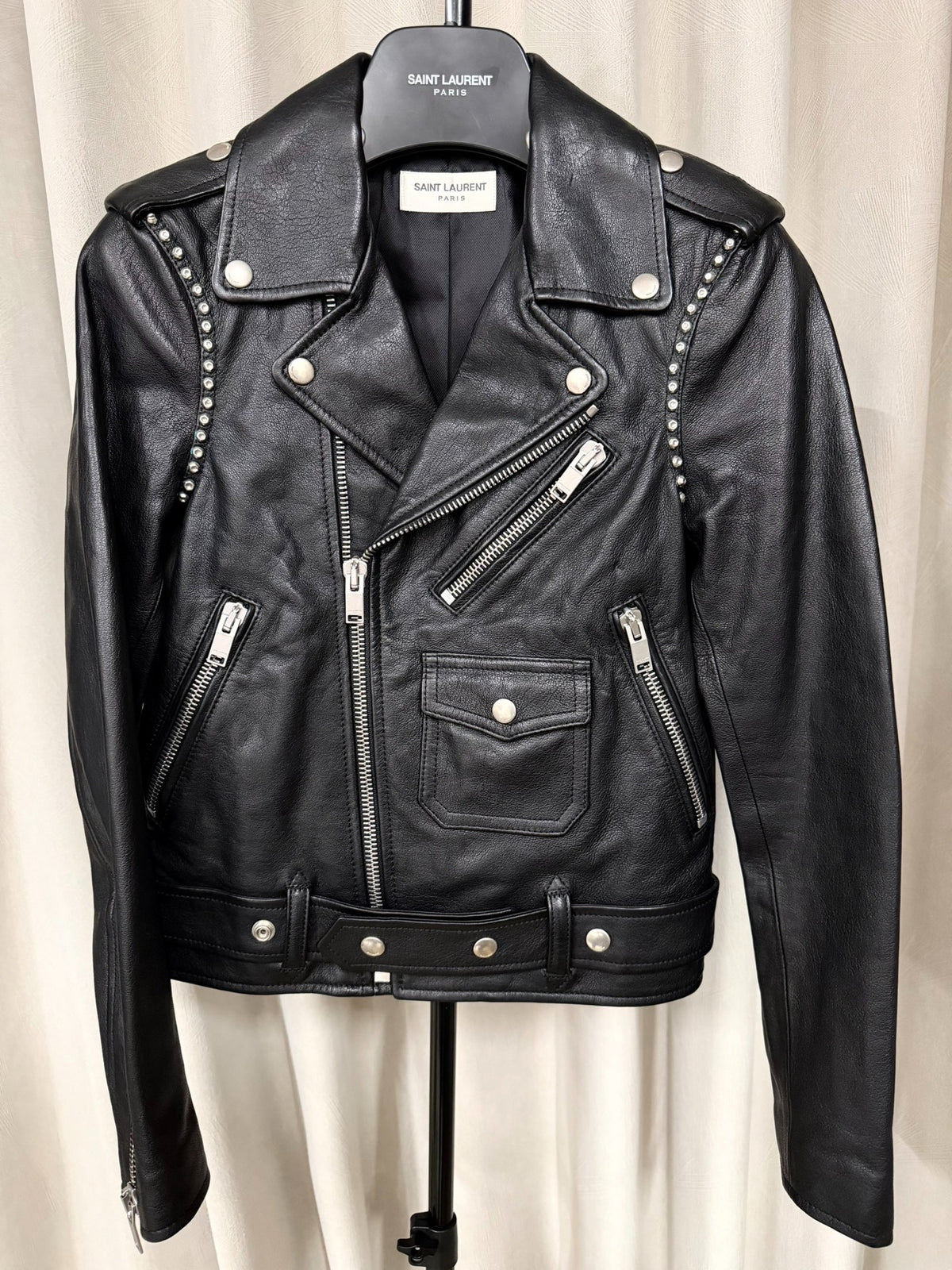 Saint Laurent SS14 Black Studded Lambskin Motorcycle Jacket by Hedi Slimane