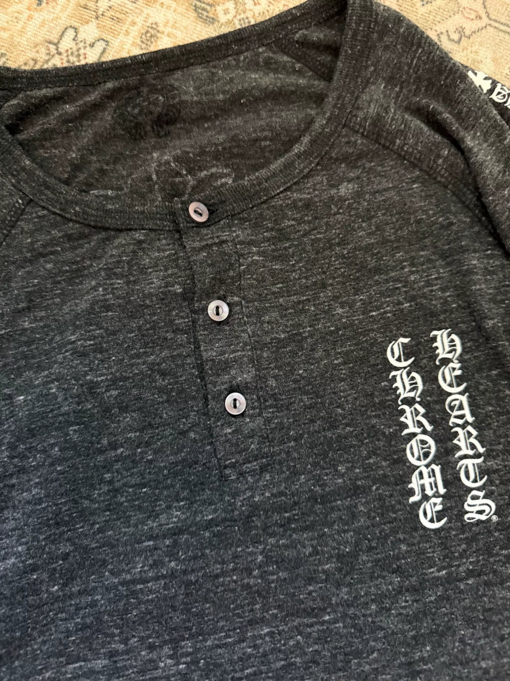 Chrome Hearts Vine Cross Henley Neck 3/4 Sleeve Tee