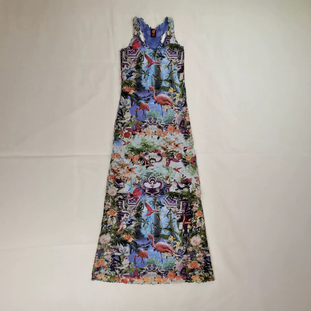 Jean Paul Gaultier Flamenco Flamingo Tropical Floral Mesh Vest Dress