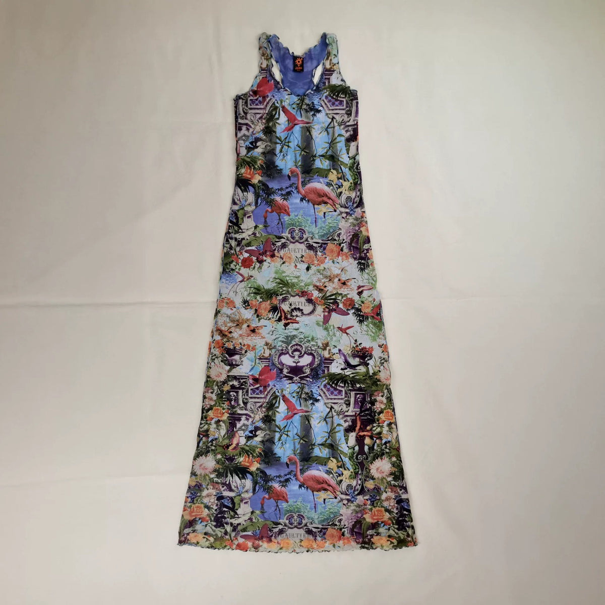 Jean Paul Gaultier Flamenco Flamingo Tropical Floral Mesh Vest Dress