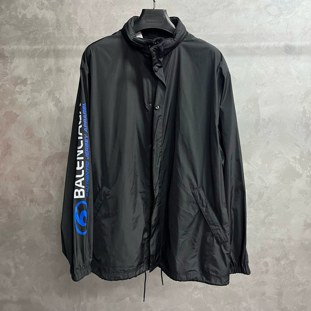 Balenciaga Black Logo Print Crew Neck Buttoned Jacket