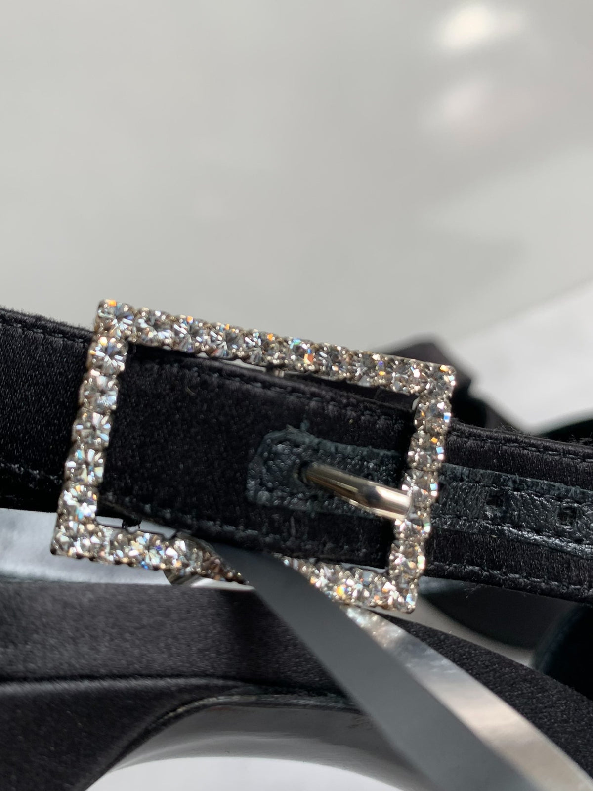 Saint Laurent Black Crystal Buckle Satin Heels