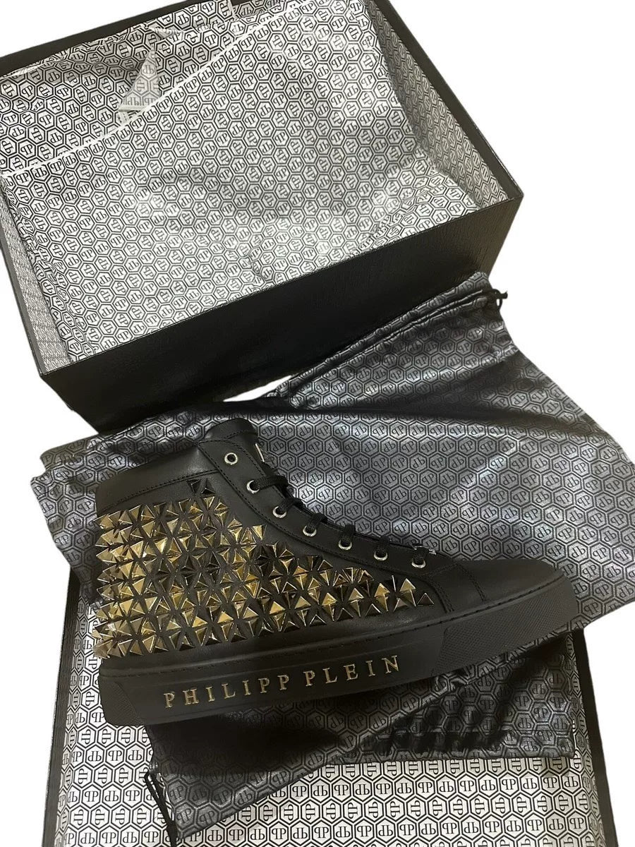 philipp plein Men High Top Sneaker With Gold Spikes