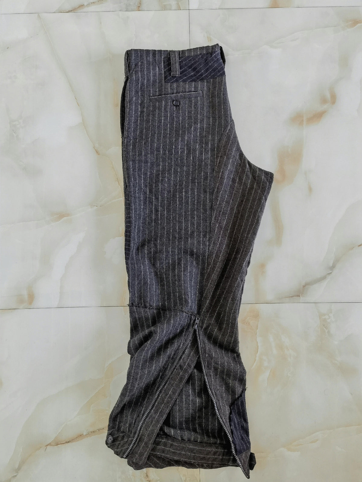 Yohji Yamamoto wool distressed patchwork triple-wear trousers