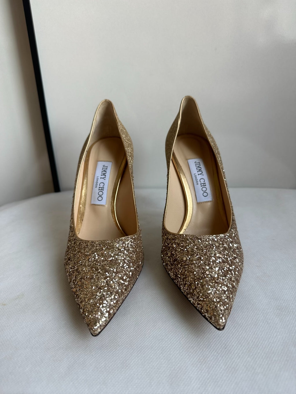 Jimmy Choo Champagne Gold Sequin Pointed-Toe Heels