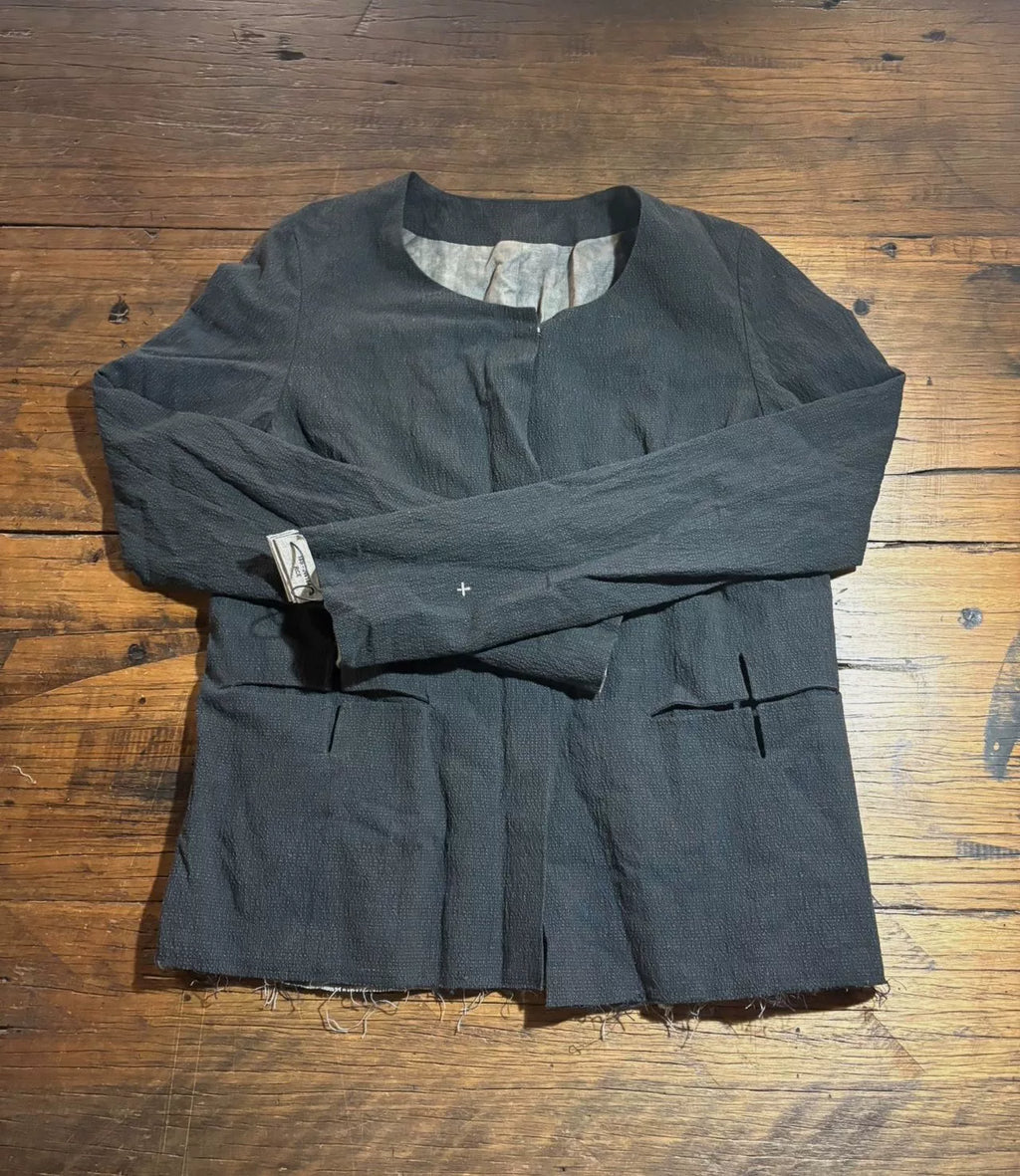 M.A+ SS18 Black Fitted Cross Pocket Cotton Ramie Jacket