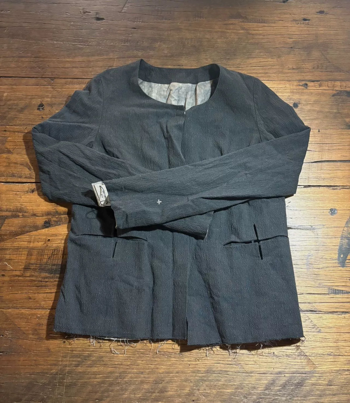 M.A+ SS18 Black Fitted Cross Pocket Cotton Ramie Jacket