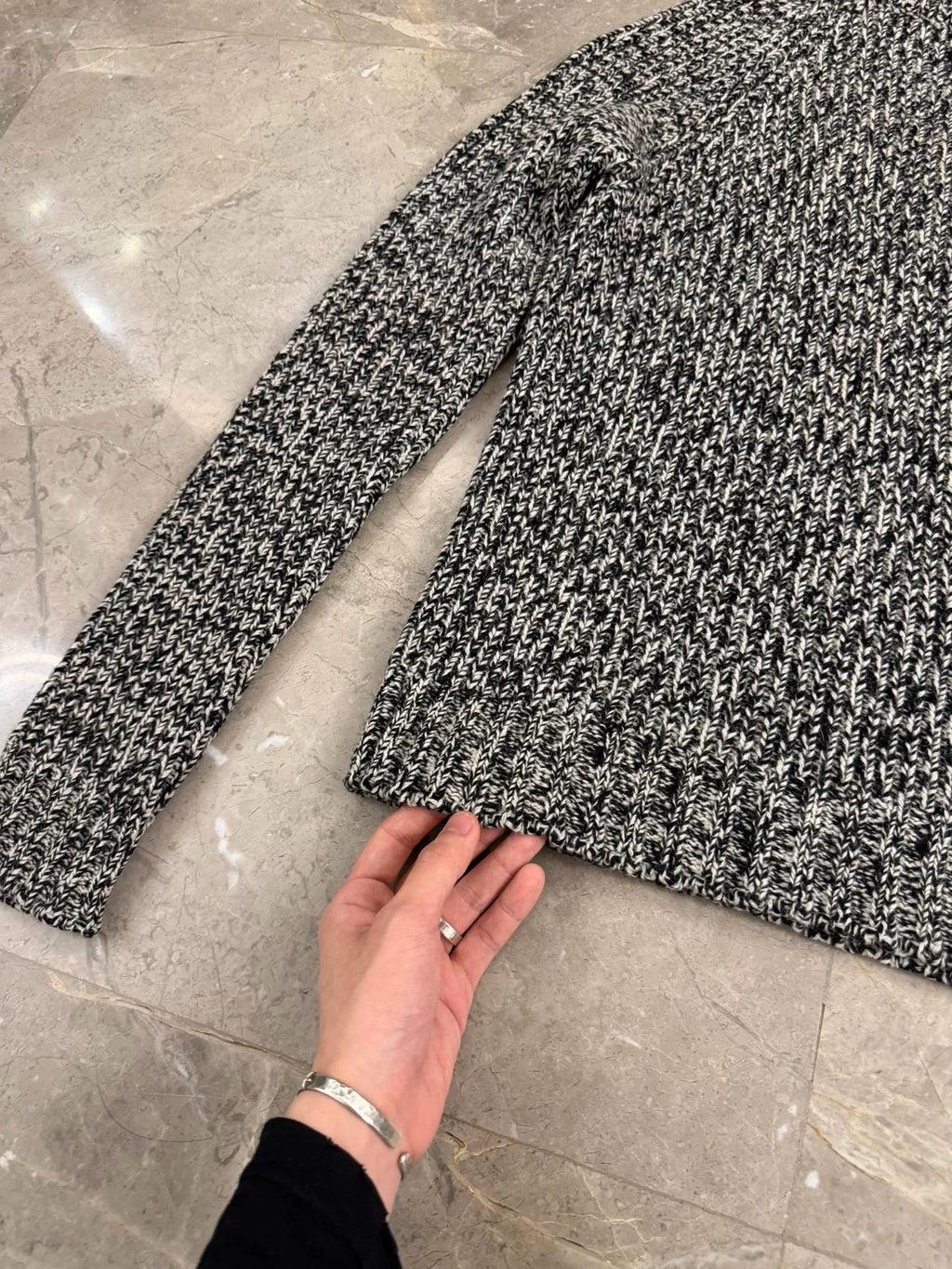 Saint Laurent 15FW Black White Chunky Knit Mock Neck Sweater by Hedi Slimane