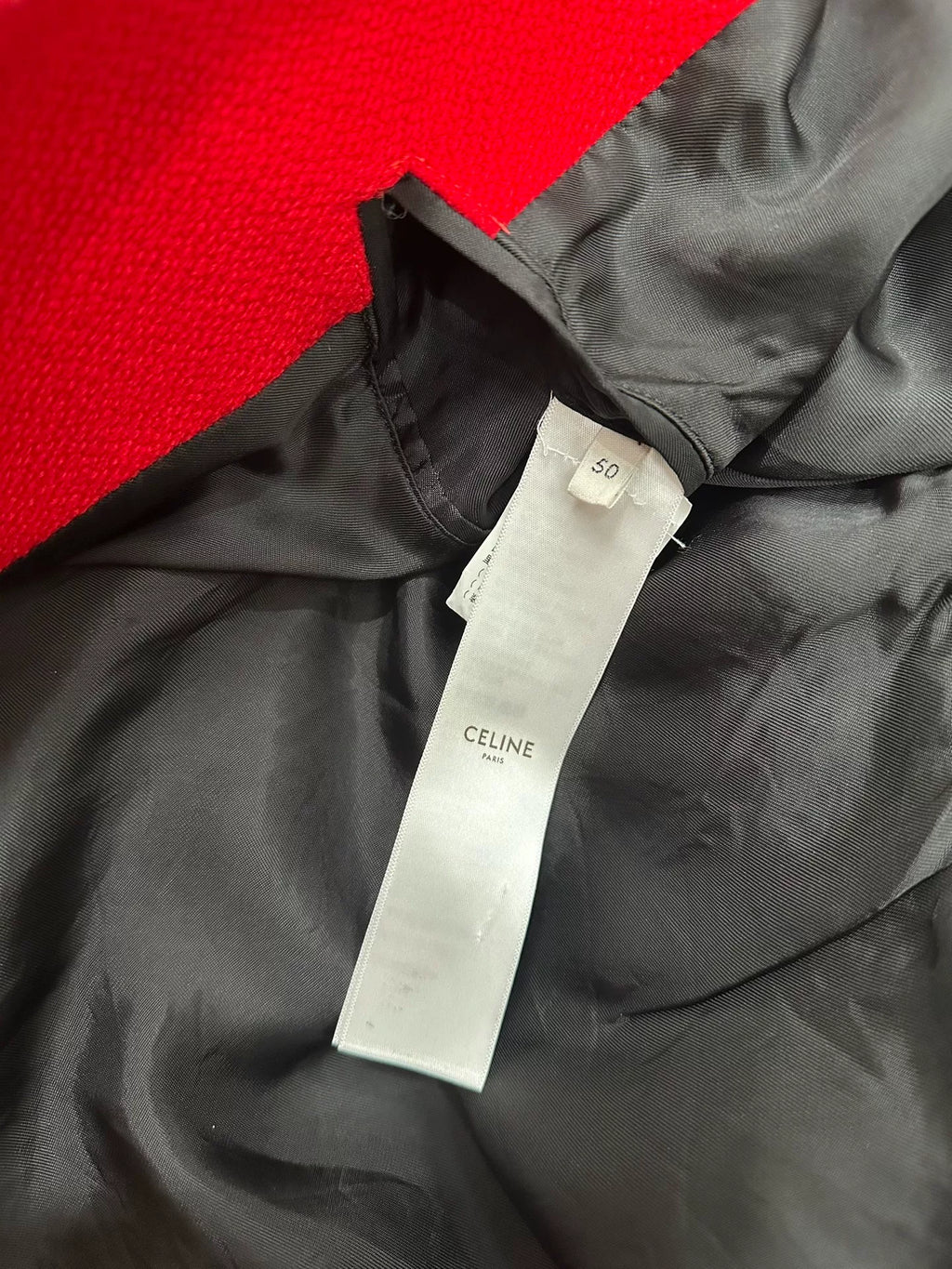 Celine Red Lambskin Sleeve Wool Embroidered Letter C Baseball Jacket