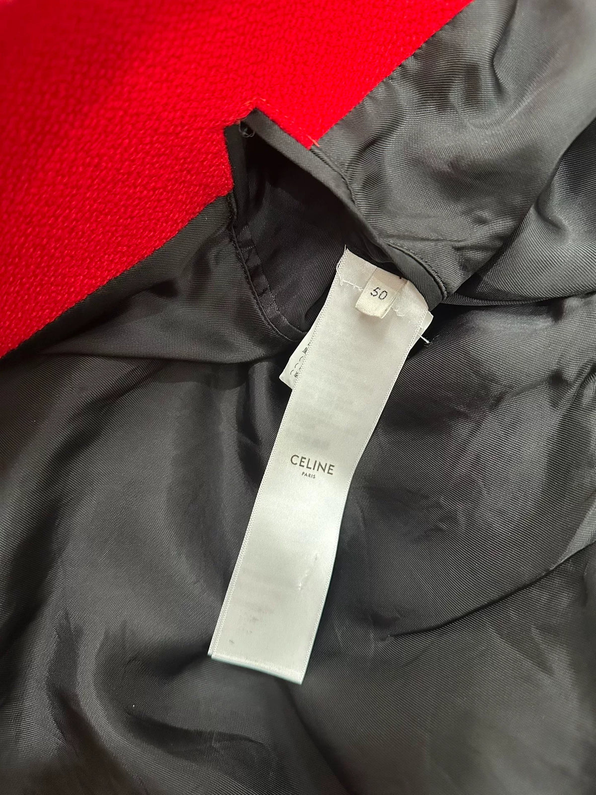 Celine Red Lambskin Sleeve Wool Embroidered Letter C Baseball Jacket