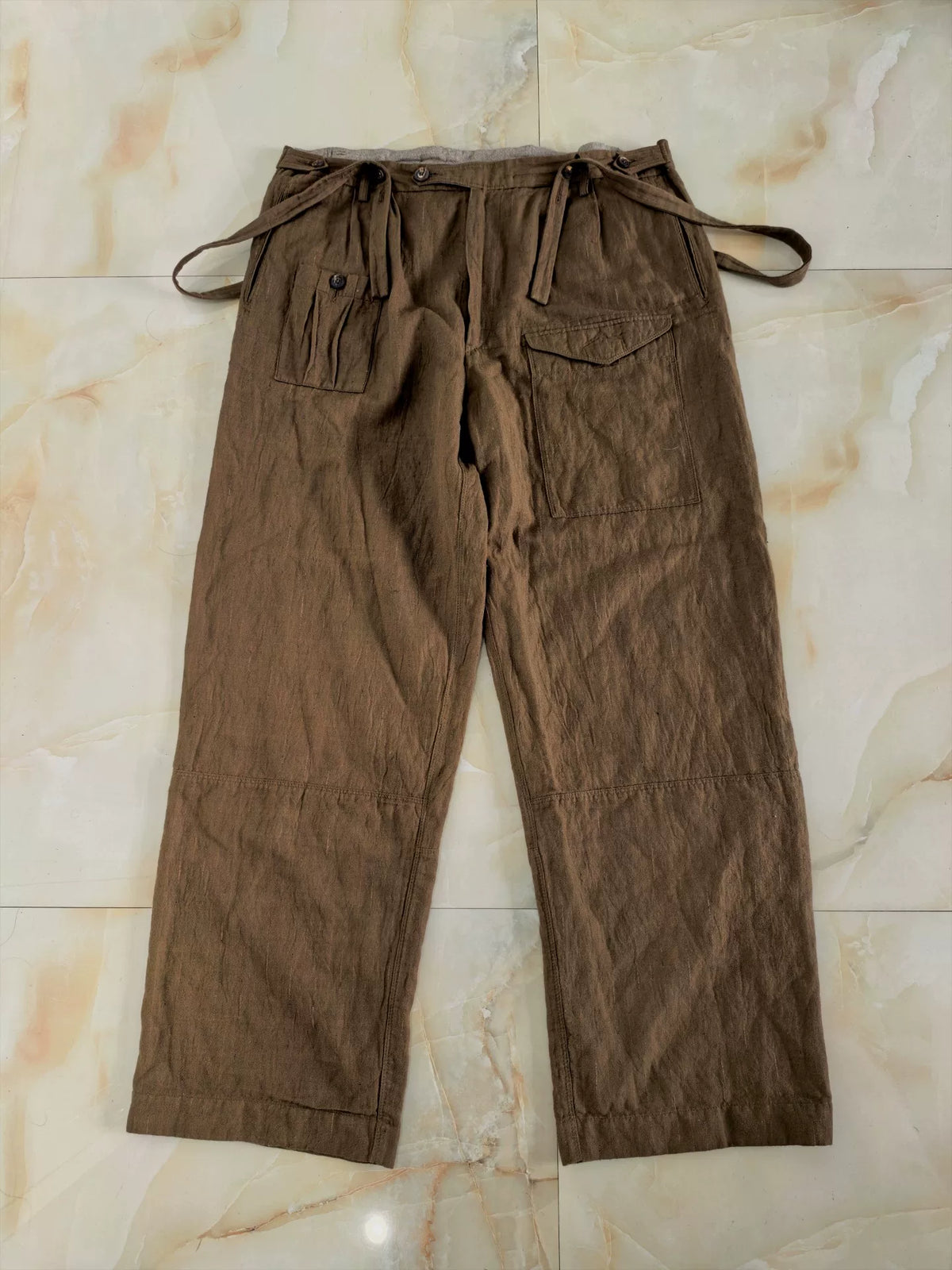 ziggy chen 21aw Bamboo Shadow Flap Hybrid Wool Gold Thread Subtle Pattern Overalls Long Pants