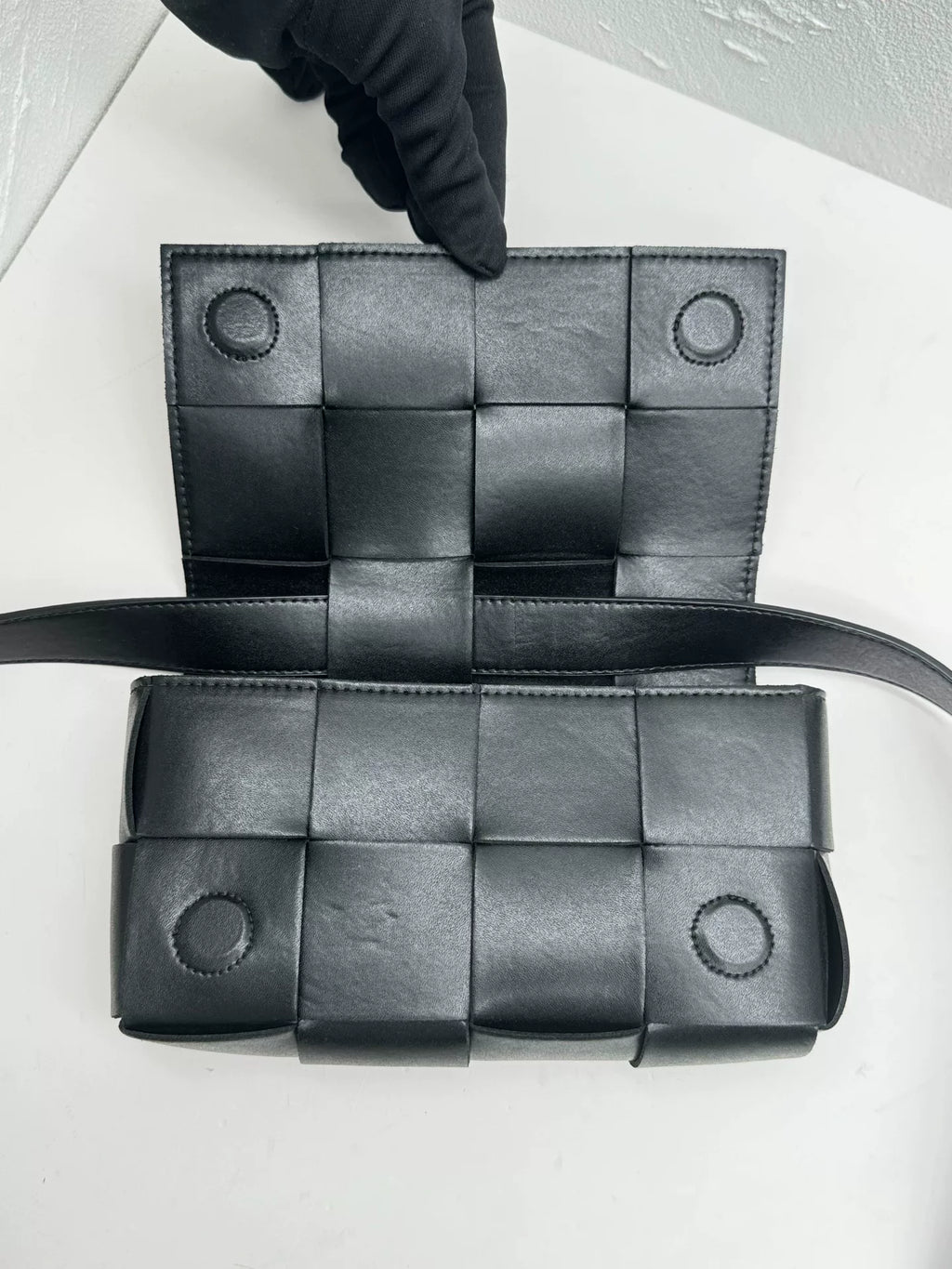 Bottega Veneta Black Lambskin Woven Belt Bag