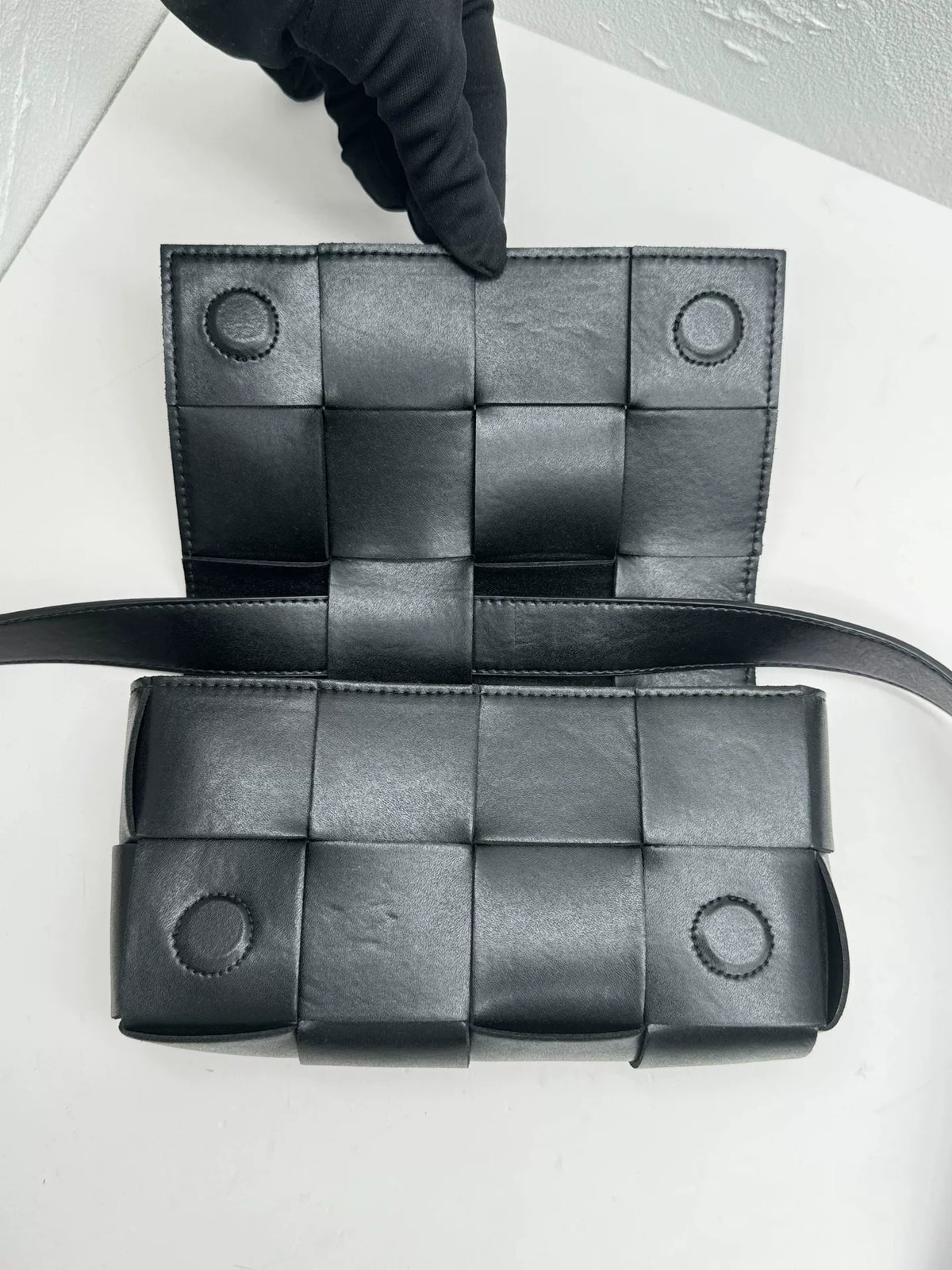 Bottega Veneta Black Lambskin Woven Belt Bag
