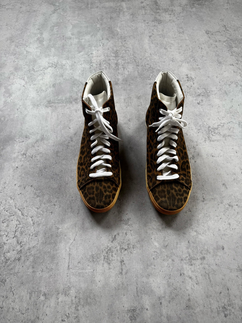 Saint Laurent 13FW SL/06M Yellow Suede Leopard Print High-Top Sneakers by Hedi Slimane