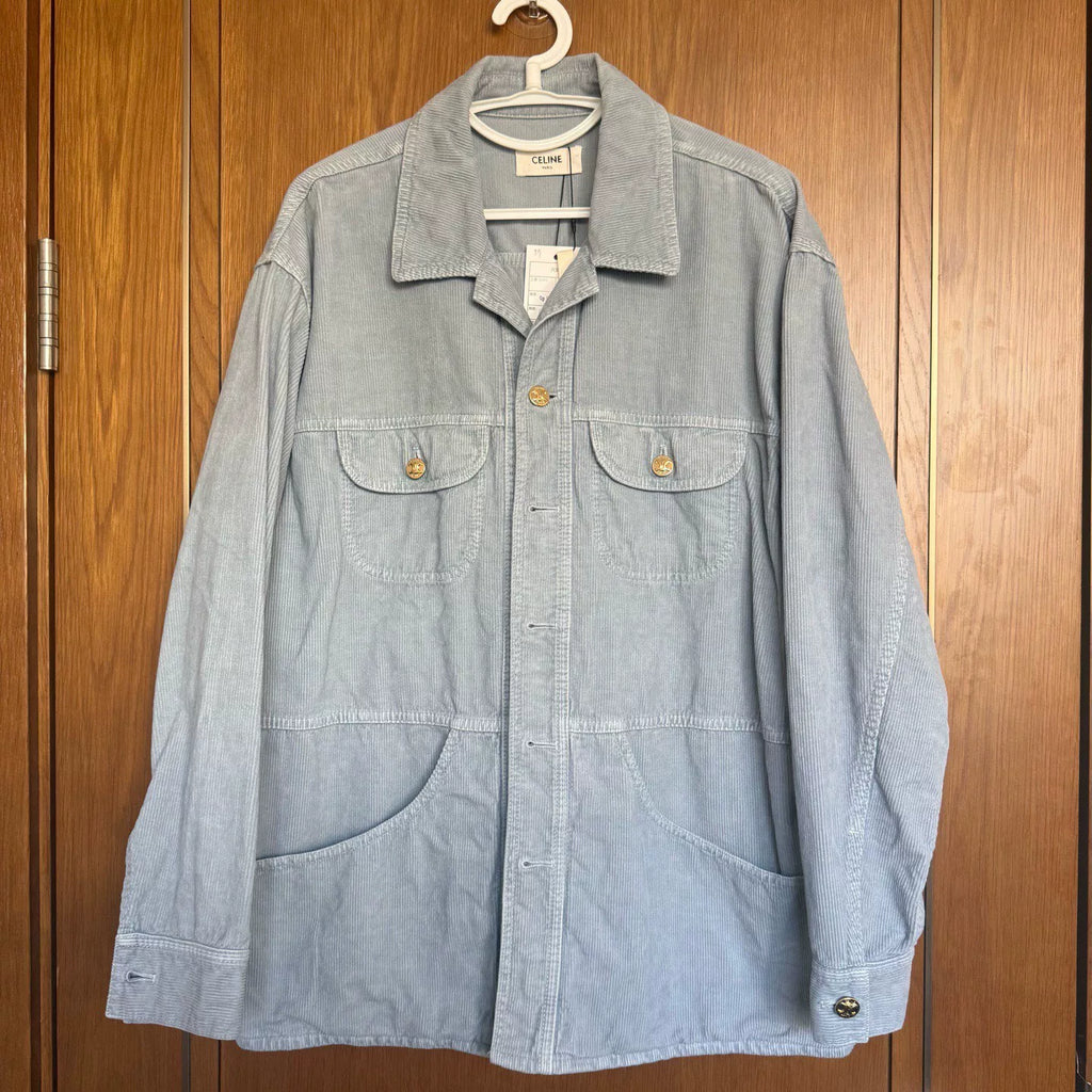 Celine Gold Button Arc de Triomphe Corduroy Jacket Shirt