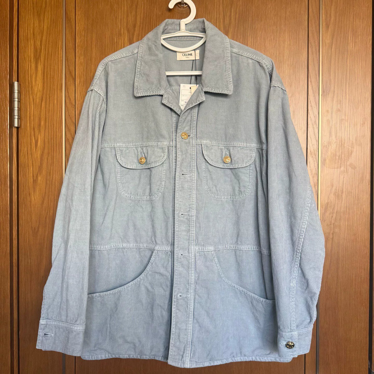 Celine Gold Button Arc de Triomphe Corduroy Jacket Shirt