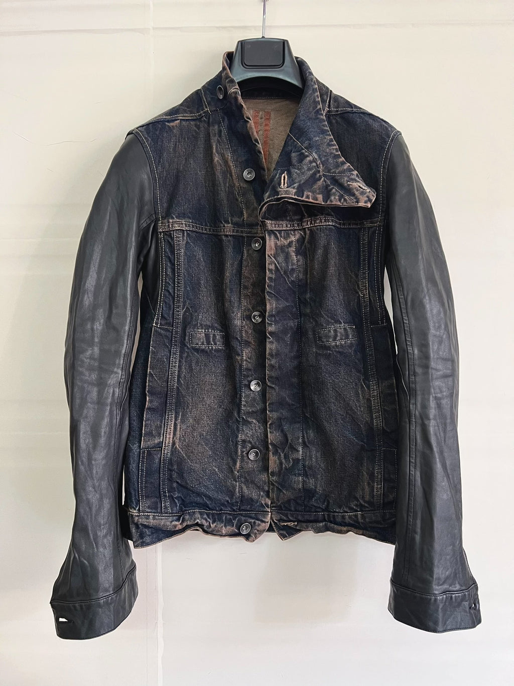 Rick Owens leather-sleeve denim jacket