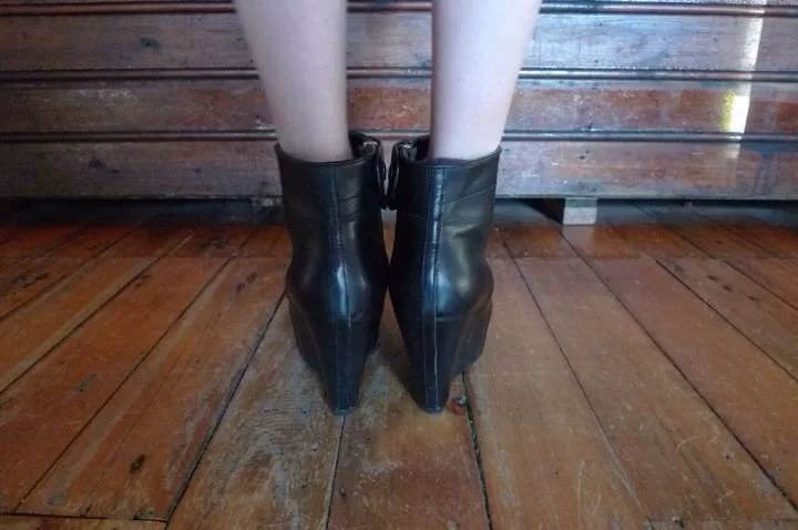 Rick Owens SS16 Black Classic Wedge Lambskin Boots