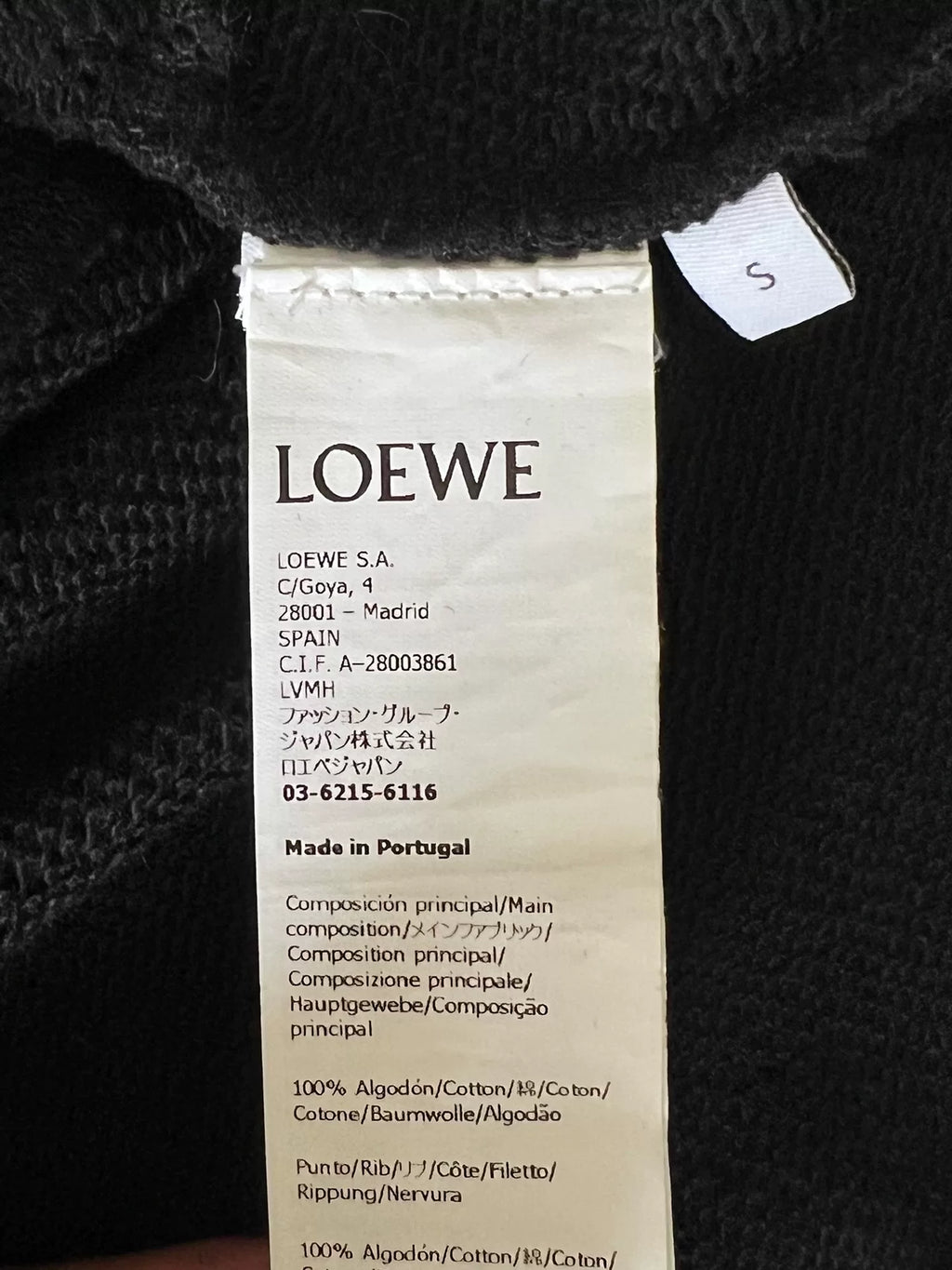 Loewe Leather Logo Cropped Black Hoodie