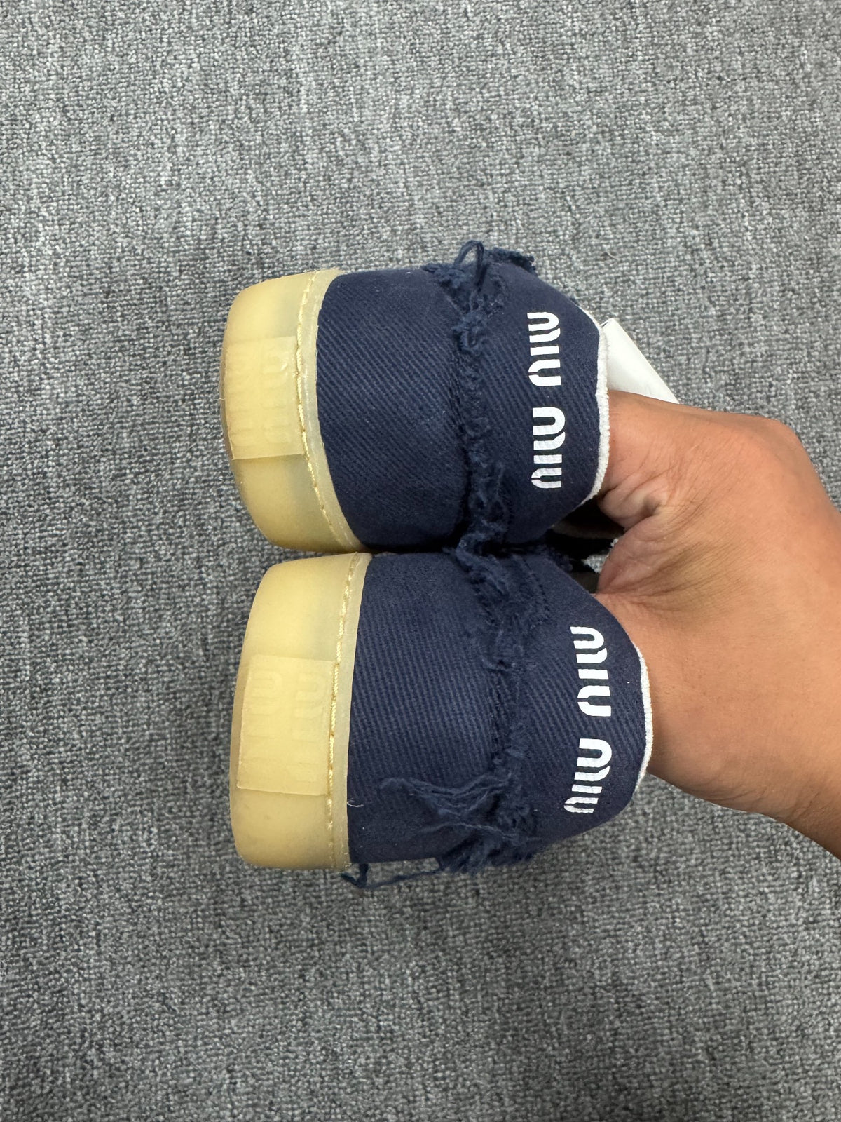 Miu Miu Blue Distressed Canvas Low-Top Sneakers
