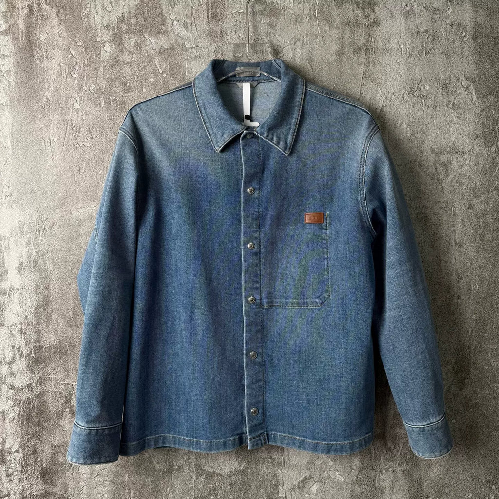 Dior Logo Leather Patch Collared Denim Jacket