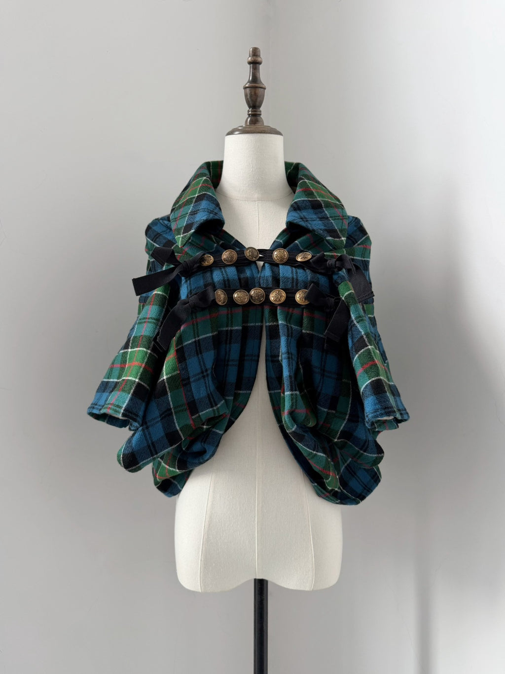 Comme Des Garcons Plaid Top Wool Cape Coat