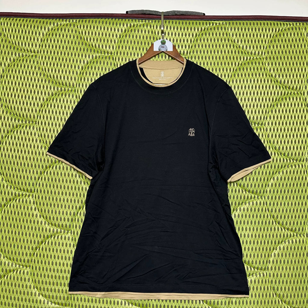 Brunello Cucinelli BC Black Khaki Embroidered T-Shirt