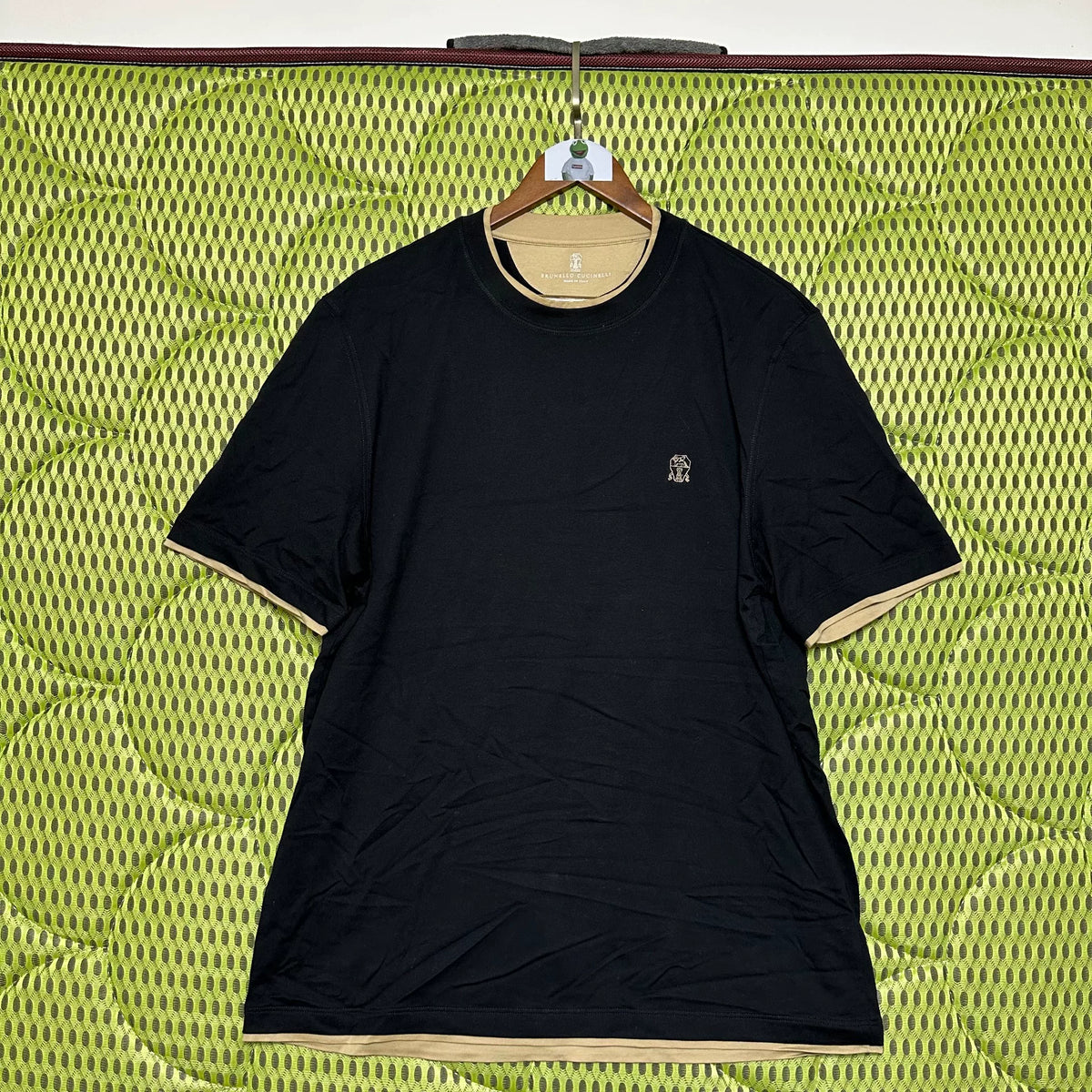 Brunello Cucinelli BC Black Khaki Embroidered T-Shirt