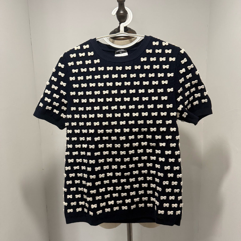 Chanel Butterfly All-Over Print Knit Short Sleeve Top