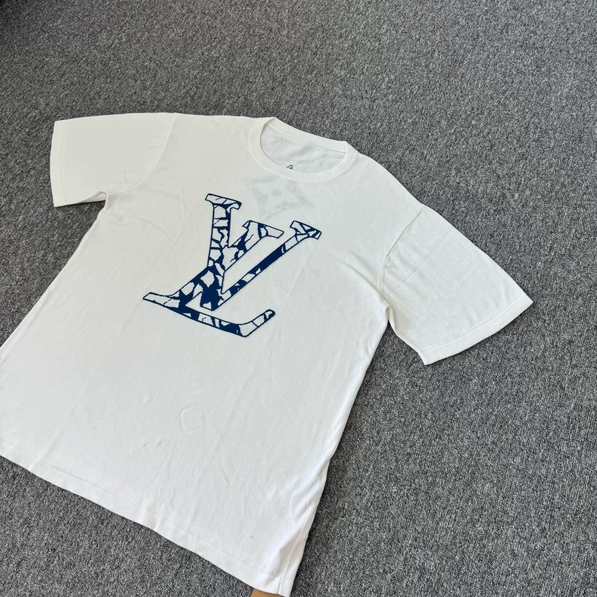 Louis Vuitton LV white jacquard logo knit short-sleeve top
