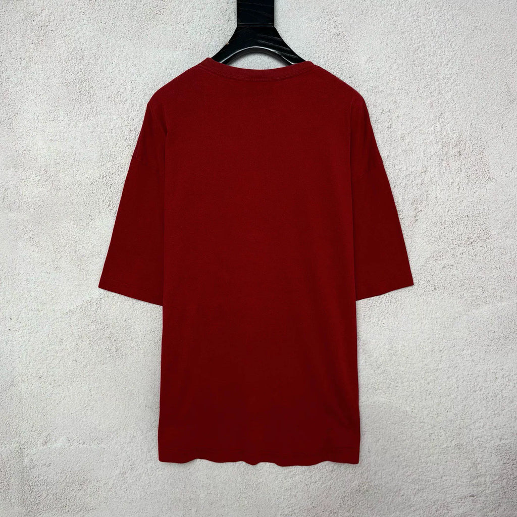 Balenciaga Red Double B Wheat Print Short Sleeve T-Shirt