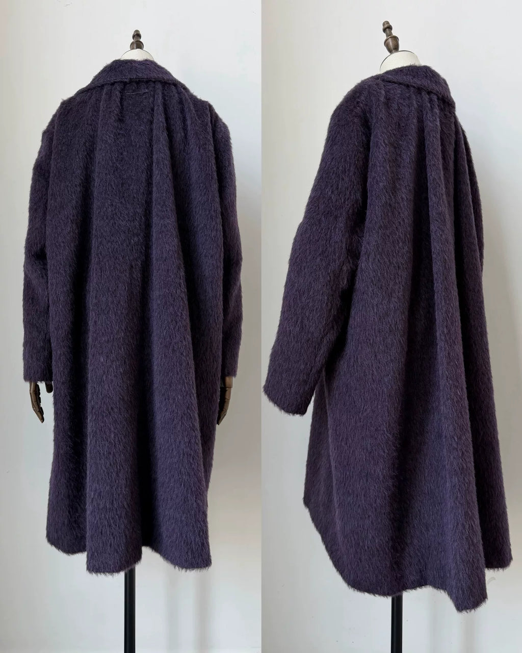 MM6 Maison Margiela Dark Grape Purple Umbrella Pleats Wool Mohair Blend Coat