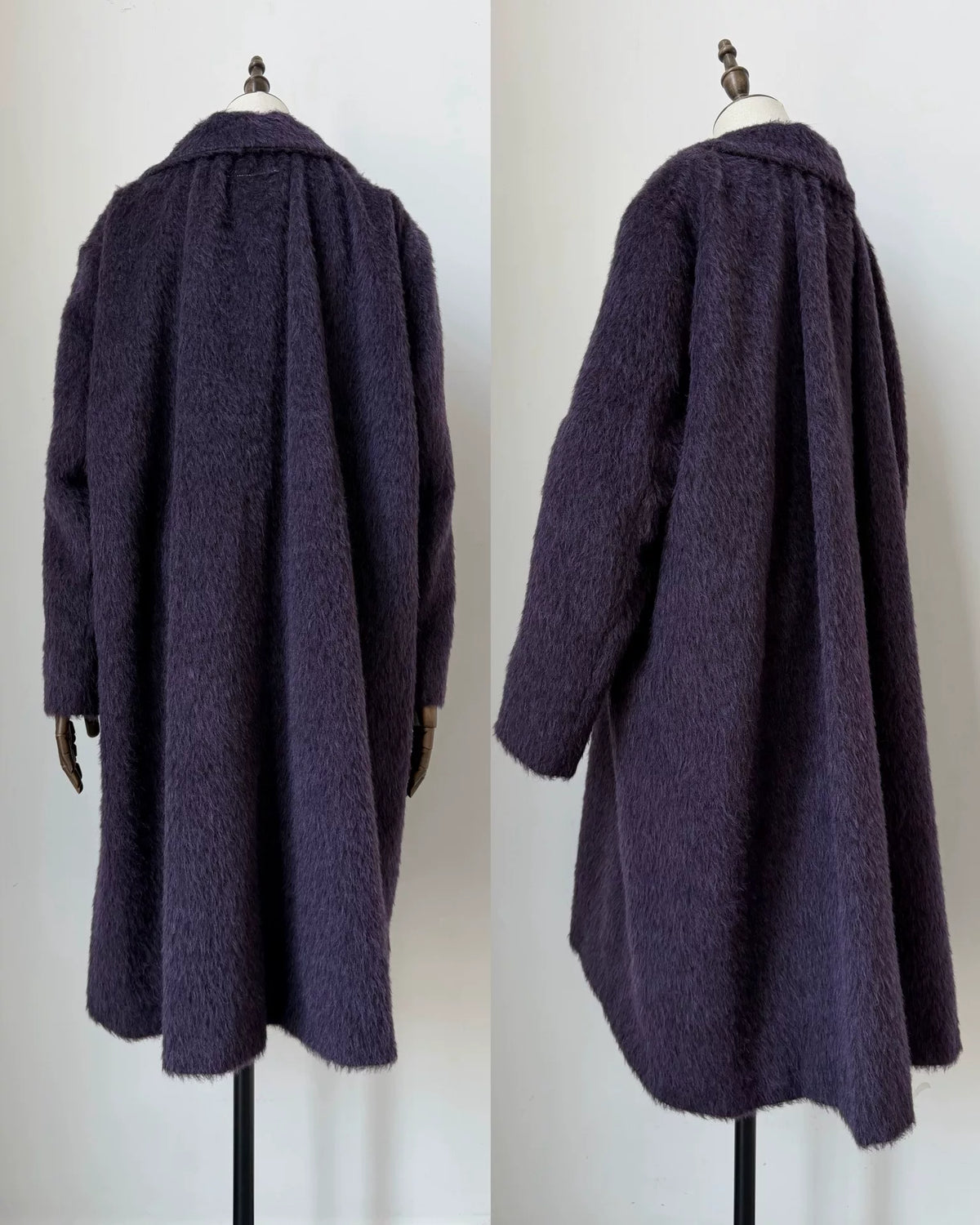 MM6 Maison Margiela Dark Grape Purple Umbrella Pleats Wool Mohair Blend Coat