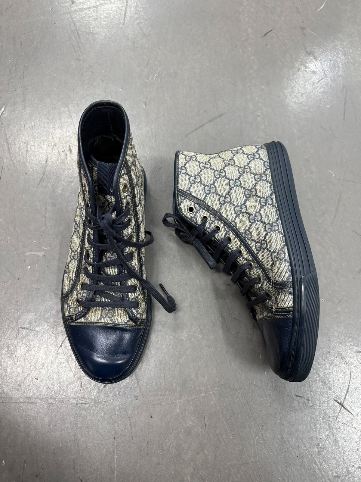 Gucci Vintage Monogram Blue-Brown All-Over Print Mid-Top Sneakers