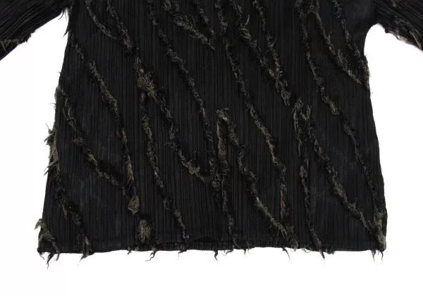Issey Miyake Vintage Black Faux Fur Pleated Top