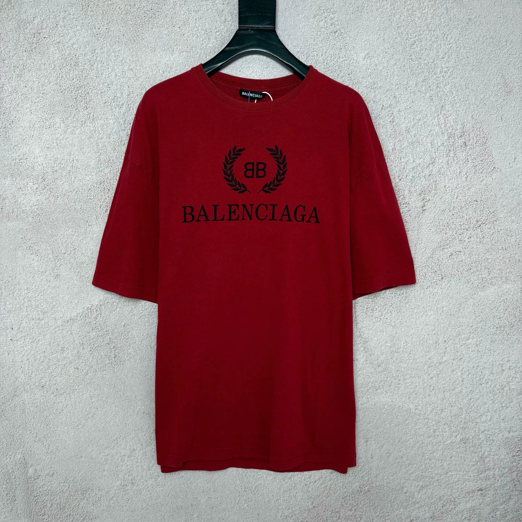 Balenciaga Red Double B Wheat Print Short Sleeve T-Shirt