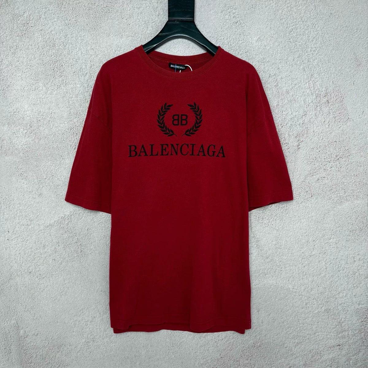 Balenciaga Red Double B Wheat Print Short Sleeve T-Shirt