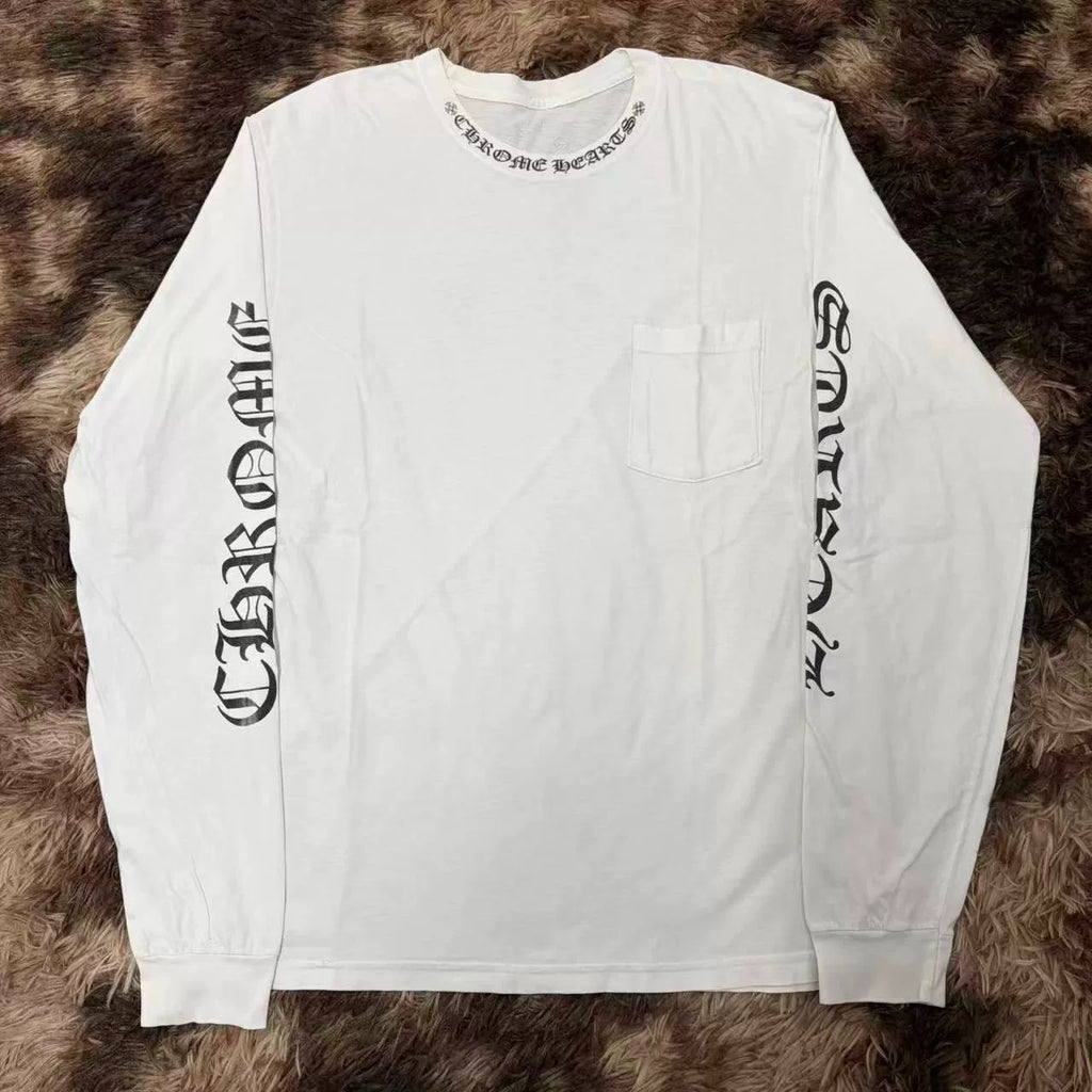 Chrome Hearts White Collar Sanskrit Long Sleeve Top