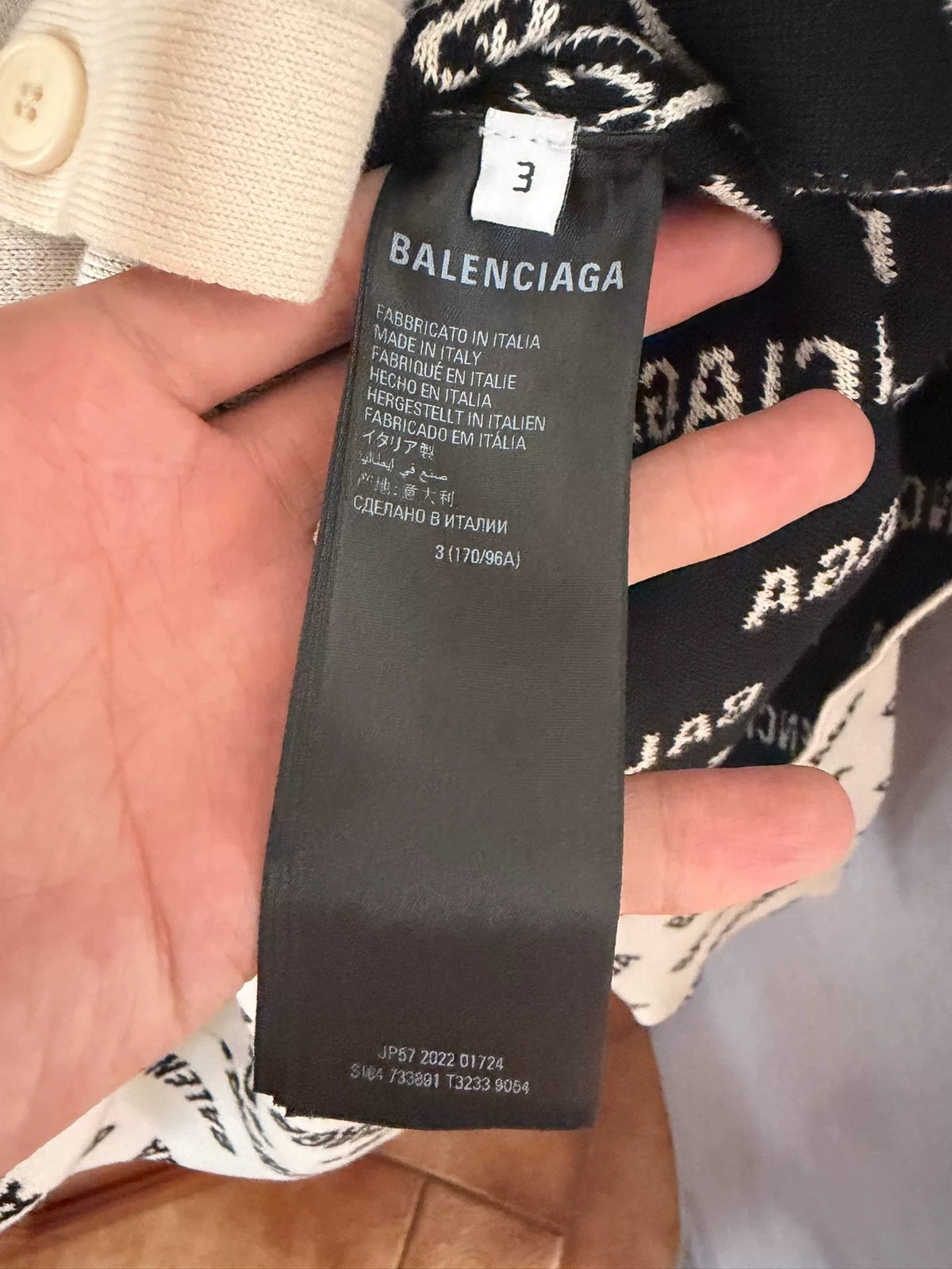 Balenciaga White All-Over Letter Print Wool Cardigan