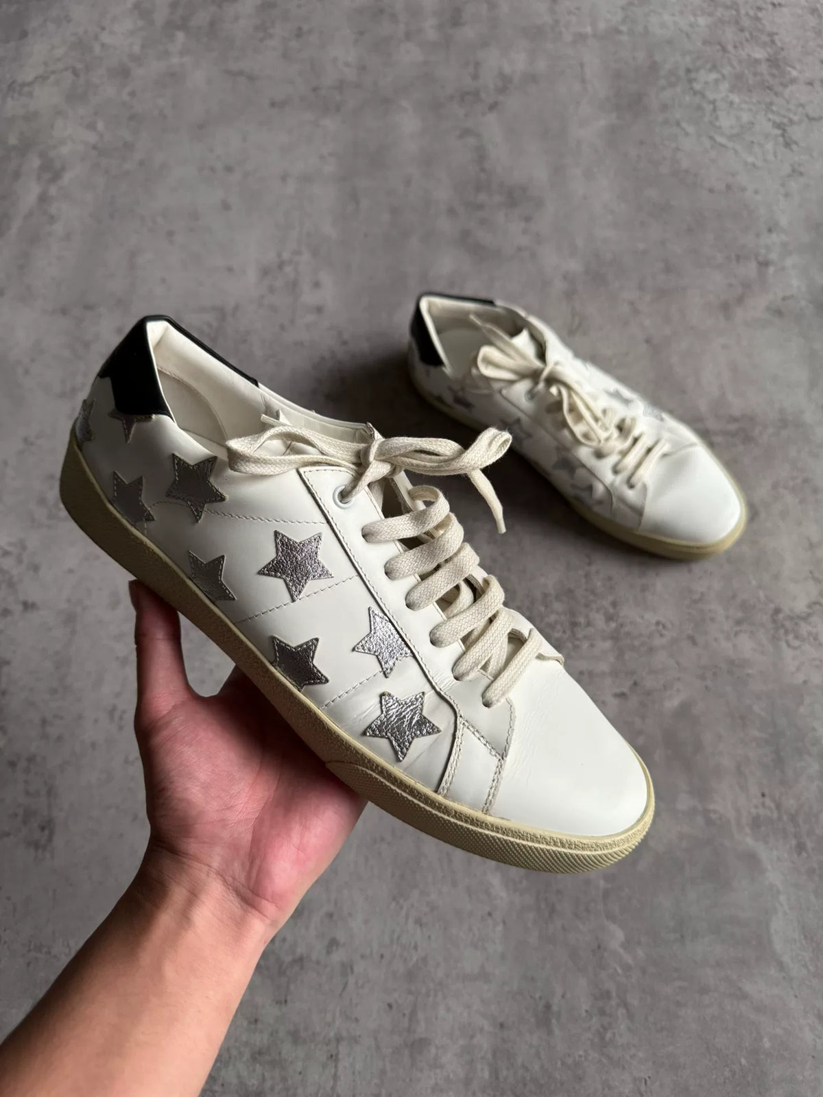 Saint Laurent Paris SS16 White Silver Star Appliqués Sneakers by Hedi Slimane