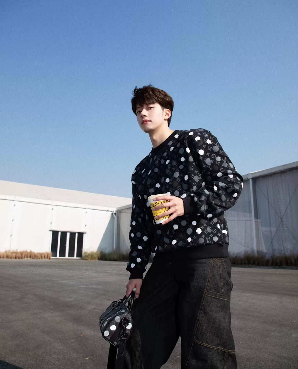 Louis Vuitton Black Polka Dot Print Sweatshirt