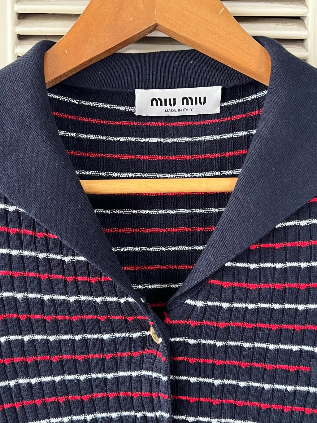 Miu Miu striped sailor collar knit cardigan