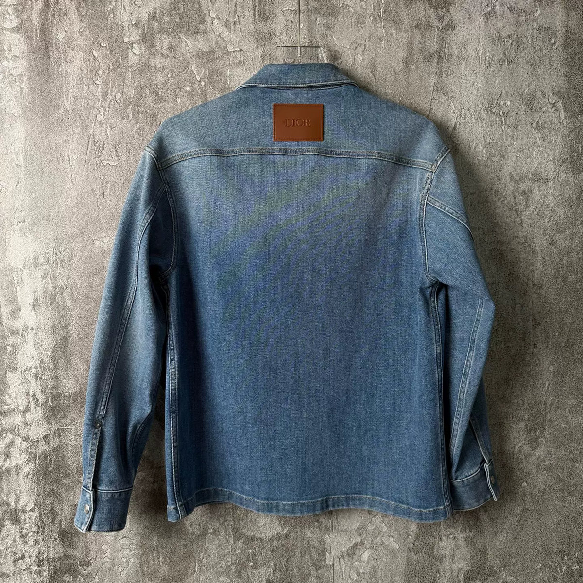 Dior Logo Leather Patch Collared Denim Jacket