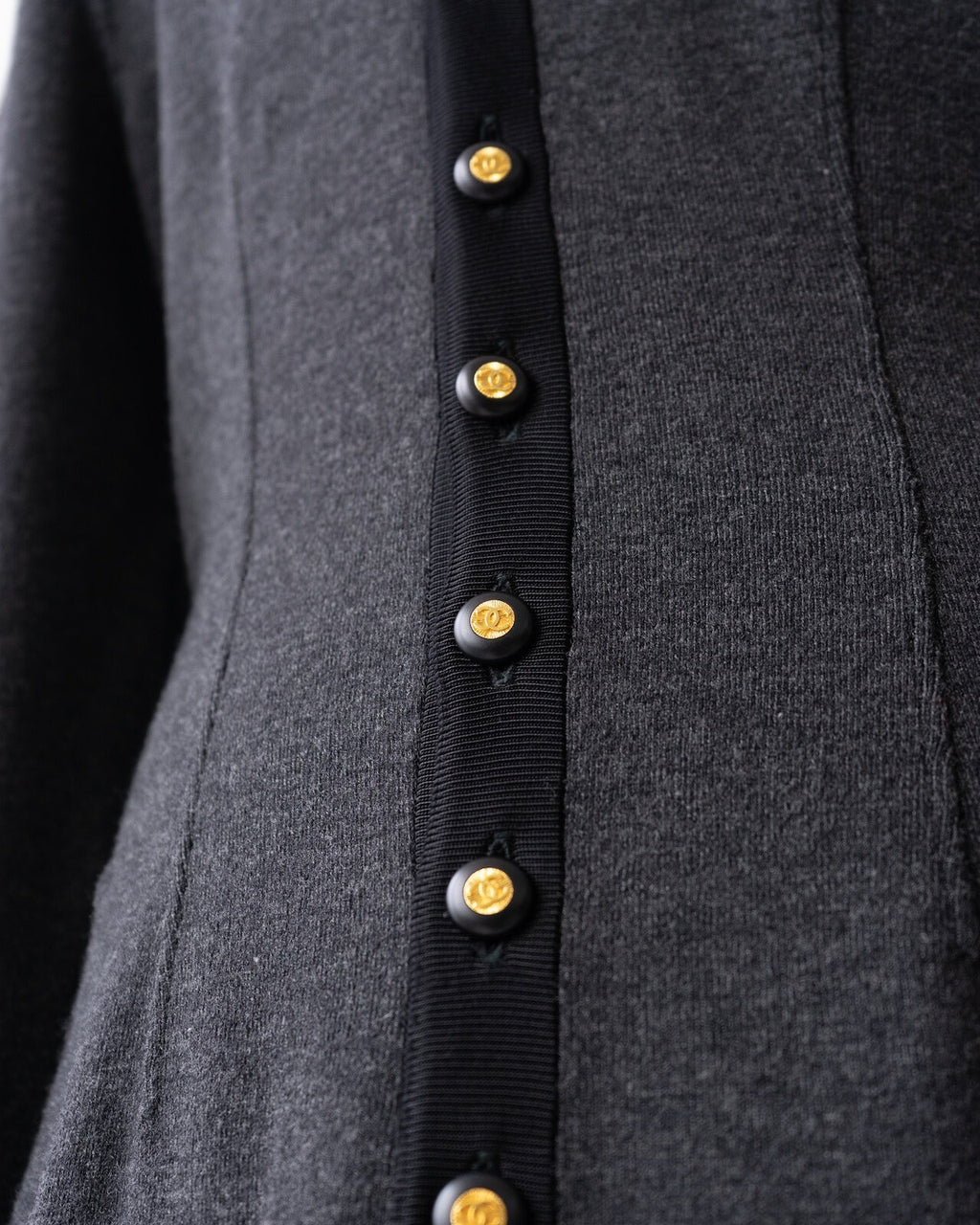 Chanel 1990s Black Gold Button Wool Knit Dress