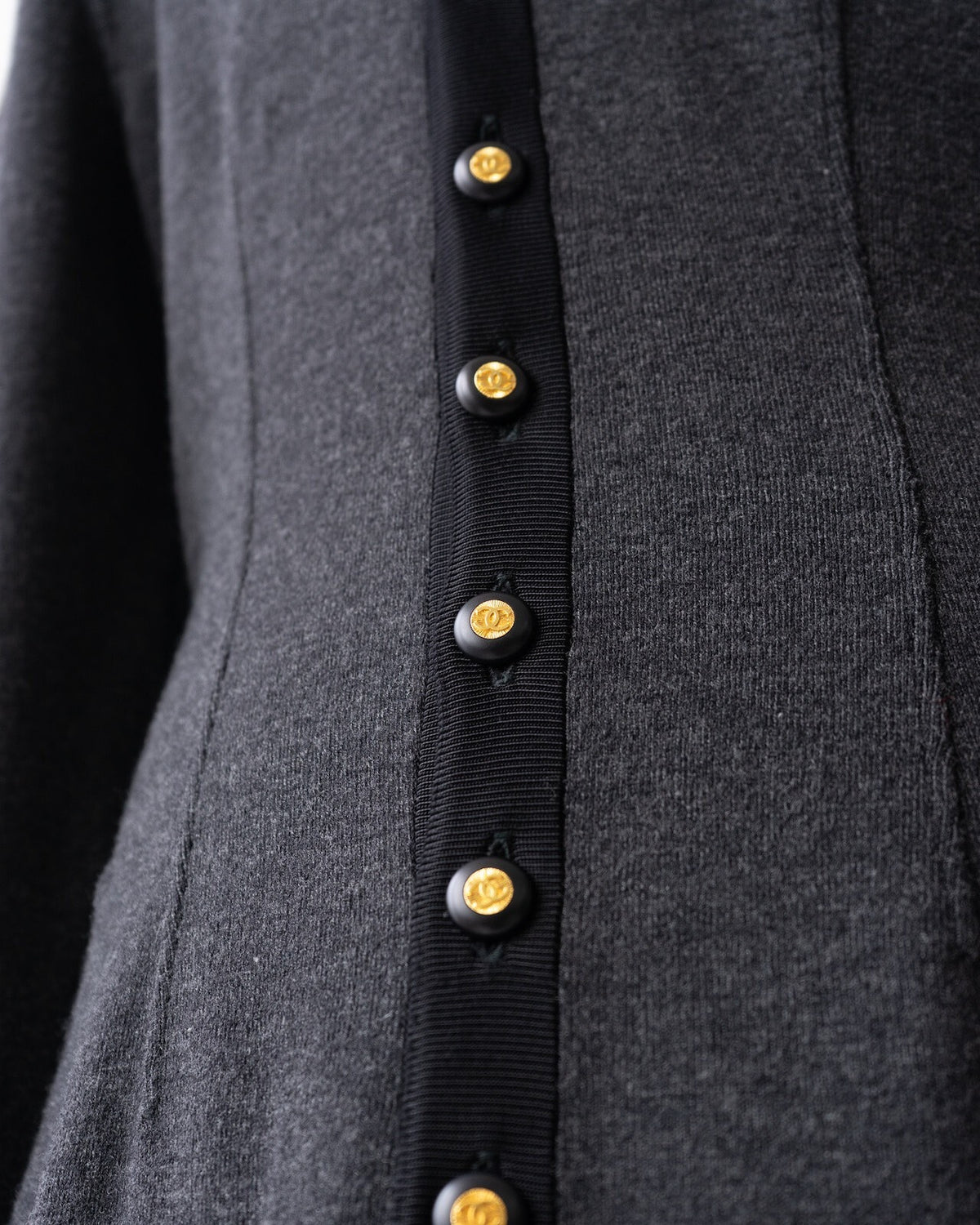 Chanel 1990s Black Gold Button Wool Knit Dress