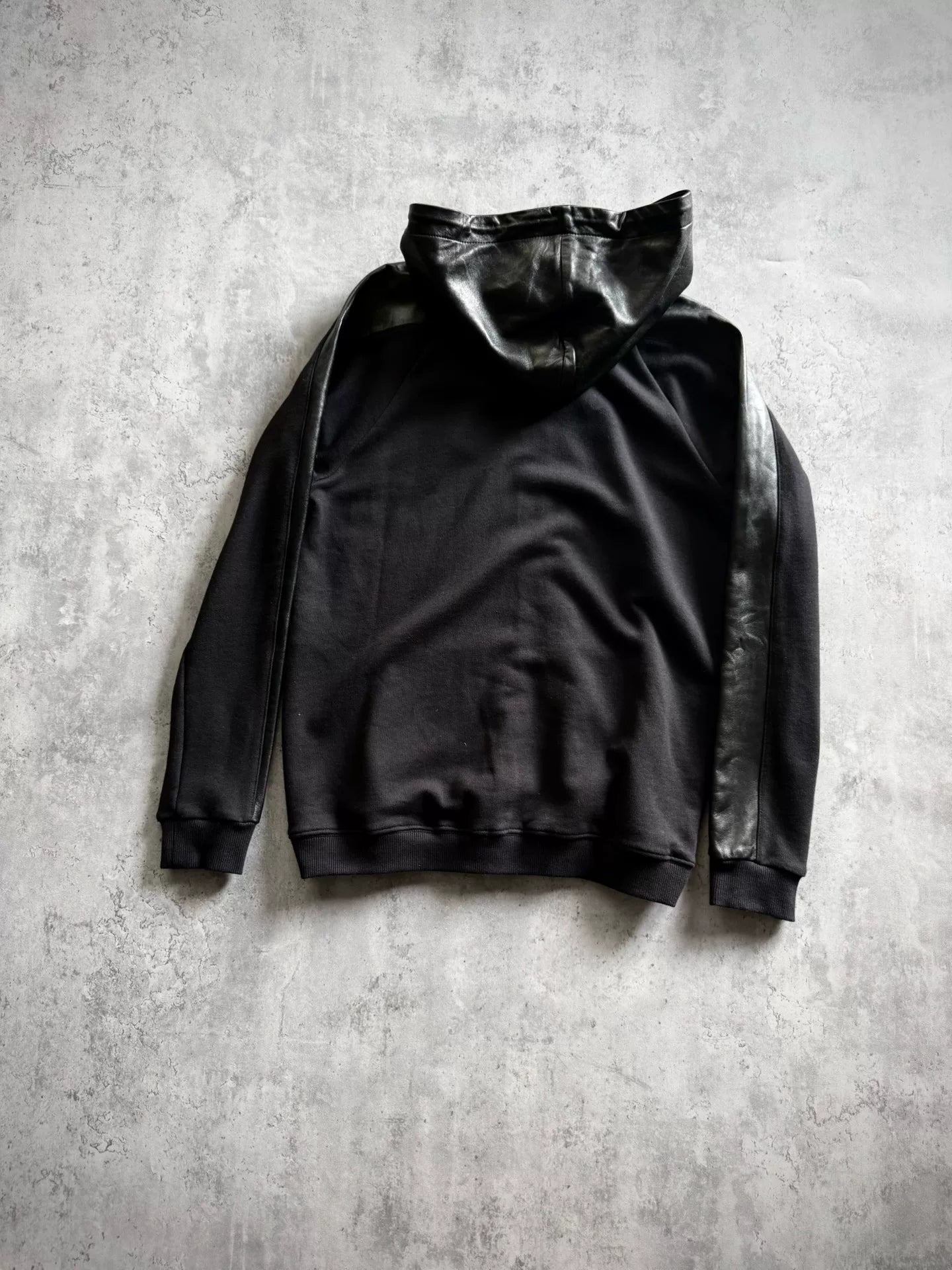 Saint Laurent Paris Black Leather-Panel Hoodie by Hedi Slimane