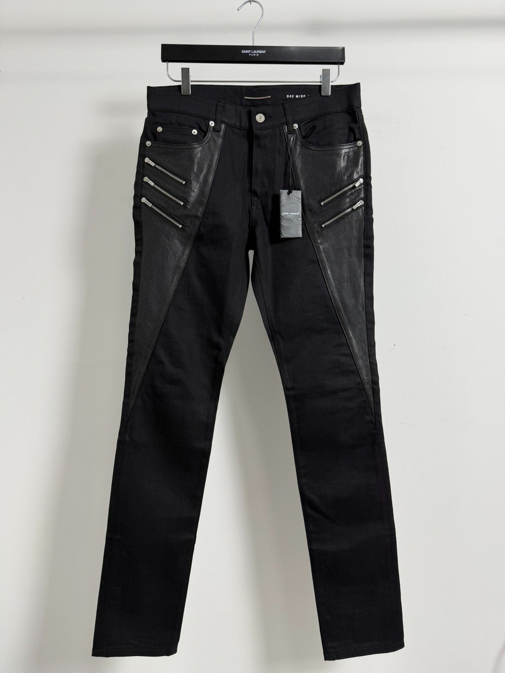 Saint Laurent Slp15fwd02 Zip Zipper Leather Black Jeans