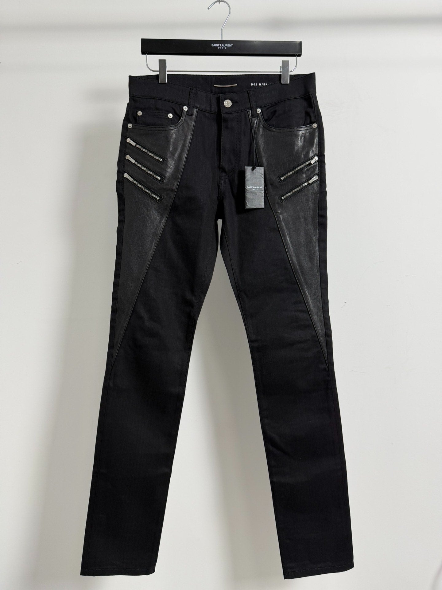 Saint Laurent Slp15fwd02 Zip Zipper Leather Black Jeans