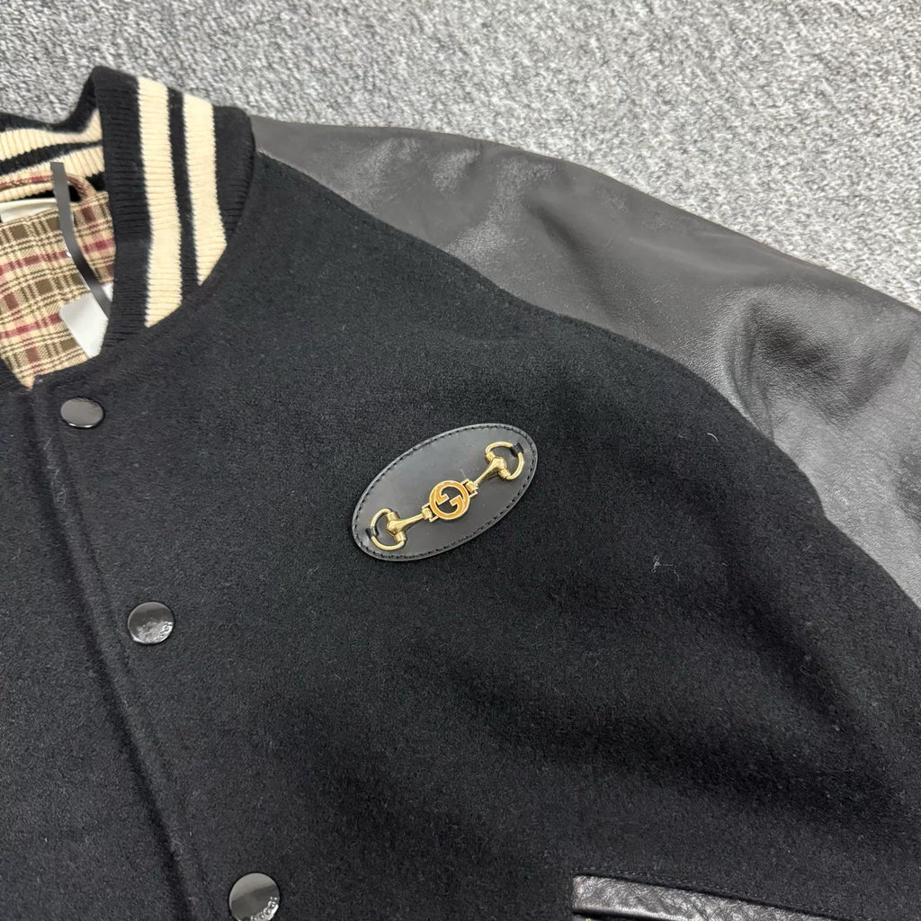 Gucci horsebit felt and leather baseball jacket